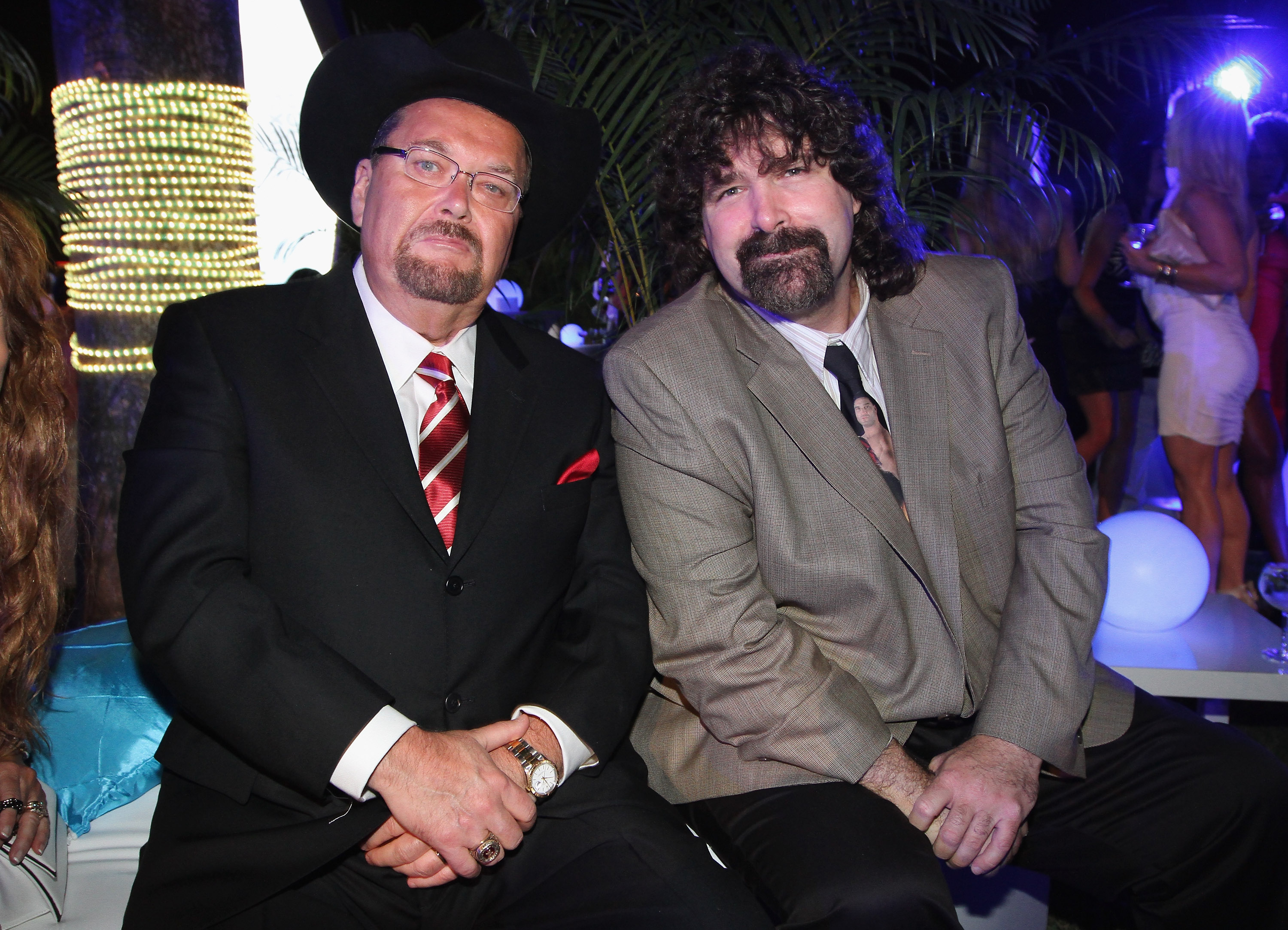 MIAMI BEACH, FL - MARCH 29: WWE announcer Jim Ross (L) and WWE legend Mick Foley attend WrestleMania Premiere Party A Celebration of Miami Art and Fashion on March 29, 2012 in Miami Beach, Florida. (Photo by Alexander Tamargo/WWE/Getty Images for WWE)